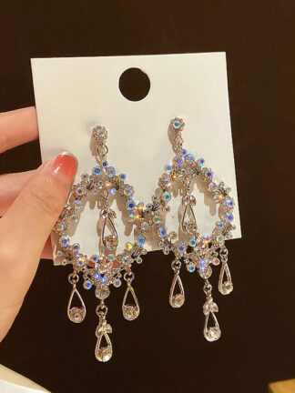 Купить 925 Silver Needle European and American Hollow Water Drop Large Earrings Female 2021 Internet Influencer Temperamental Earrings Tassel Long