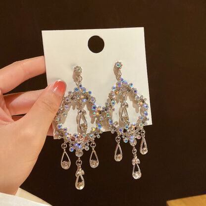 Купить 925 Silver Needle European and American Hollow Water Drop Large Earrings Female 2021 Internet Influencer Temperamental Earrings Tassel Long