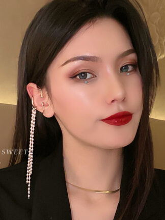 Купить Korean Fashion Pearl Diamond Tassel Single Ear Hanging Ear Studs Super Girl Graceful Earring Gap Former Red Style Long Earrings