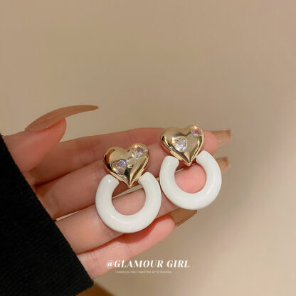 Купить Real Gold Electroplated Silver Needle Heart-Shaped Zircon Drop Oil round Ring Earrings Korean Design Fashion Ol Temperament Ear Studs Earrin