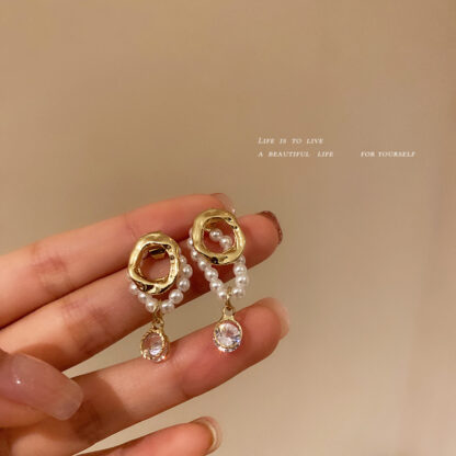 Купить 925 Silver Needle Zircon Geometric Earrings Korean Design Pearl One Style for Dual-Wear Fashion Temperament Personalized Ear Studs