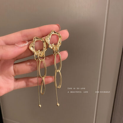 Купить 925 Silver Needle Surface Irregular Chain Stud Earrings Korean Tassel round Ring Earrings Fashion Creative Long eardrop