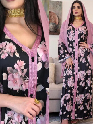 Купить Ramadan India Muslim Dress Women Eid Floral Print Abaya Duabi Arabic Vestidos Moroccon Kaftan Islamic Clothing Gown Robe 2021