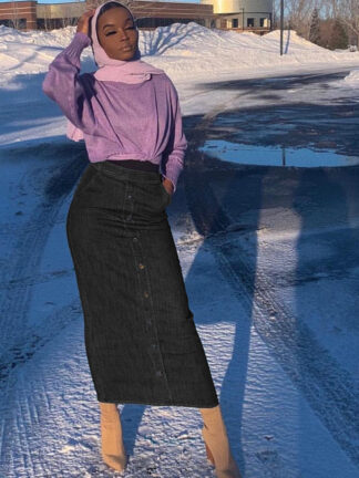 Купить Turkey Dubai Muslim Denim Pencil Skirt Women High Waist Bodycon Maxi Long Skirts Middle East Turkish Abaya Islamic Clothing