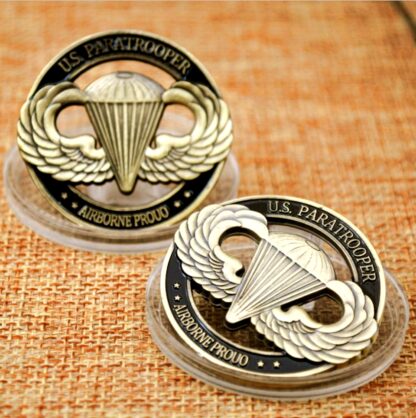 Купить 50pcs Non Magnetic American Army Metal Craft Commemorative Coin US Paratrooper 1oz Bronze Plated Challenge Coins with Capsule for Collection
