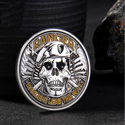 Купить 50pcs Non Magnetic Challenge Craft 1775 USA Department Of The Army Ranger Lead Way Skull Silver Plated Military Coin