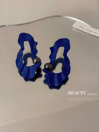Купить 925 Silver Needle Klein Blue Geometry Irregular Earrings Personalized Cold Style Earrings Elegant High-Grade eardrop for Women