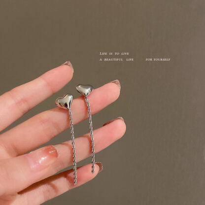 Купить 925 Silver Needle Glossy Heart-Shaped Sparkling Tassel Earrings Korean Ins Frosty Style Stud Earrings Elegant and Simple eardrop