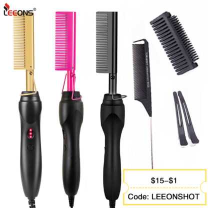 Купить Accessories Black Hot Comb Hair Straightener Flat Iron Electric Hot Heating Comb Wet And Dry Hair Curler Straight Styler Curling Iron Costum