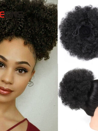 Купить Accessories Synthetic Drawstring Ponytail Puff Kinky curly Ponytail Extensions High Ponytail Hairpieces Brown False Fake Hair Bun Costume
