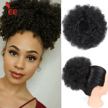 Купить Accessories Synthetic Drawstring Ponytail Puff Kinky curly Ponytail Extensions High Ponytail Hairpieces Brown False Fake Hair Bun Costume