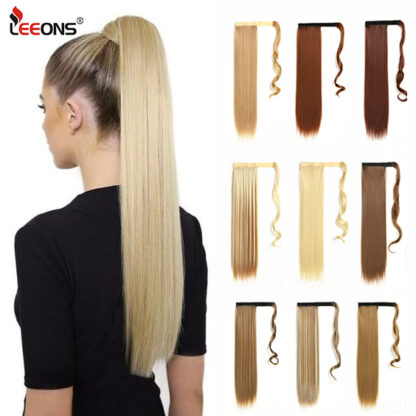 Купить Accessories 21inch Straight Synthetic Clip In Drawstring Ponytail Hairpieces For Women Heat Resistant Wrap Around Pony Tail Extensions Costu