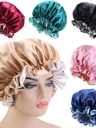 Купить Accessories Reversible Satin Bonnet With Head Tie Adjust Sleep Night Cap Head Cover Hat For Curly Springy Hair Styling Accessories Costume
