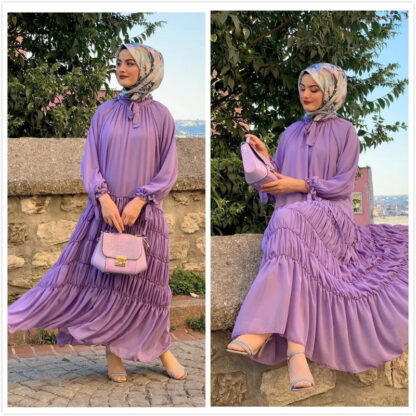 Купить Fashion Muslim Chiffon Pleated Dress Dubai Arab Abaya Turkey Moroccon Kaftan Islamic Clothing India Gown Robe Vestidos Femme