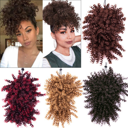 Купить Accessories Synthetic Drawstring Kinky Curly High Puff Ponytail With Bangs Synthetic Curly Bangs Drawstring Ponytail With Bangs Balck Brown