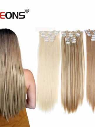 Купить Accessories Synthetic Hair 16 clips Long Straight Synthetic Hair Extensions Clips in High Temperature Fiber Black Brown Hairpiece Costume