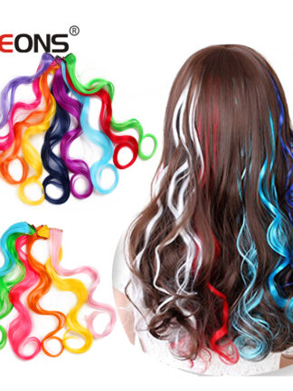 Купить Accessories Synthetic Hair Extensions With Clip Heat Resistant Hair Extensions Rainbow Hair For Kids And Women Wavy Style 20 Inch Costume
