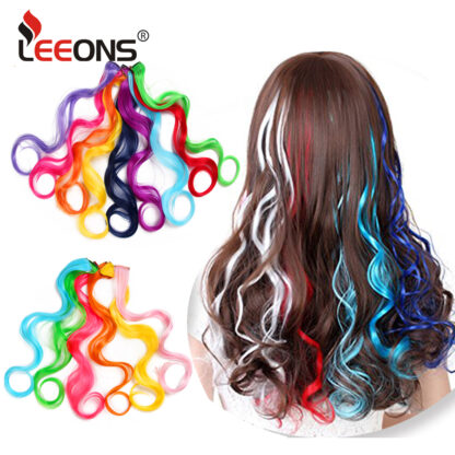 Купить Accessories Synthetic Hair Extensions With Clip Heat Resistant Hair Extensions Rainbow Hair For Kids And Women Wavy Style 20 Inch Costume