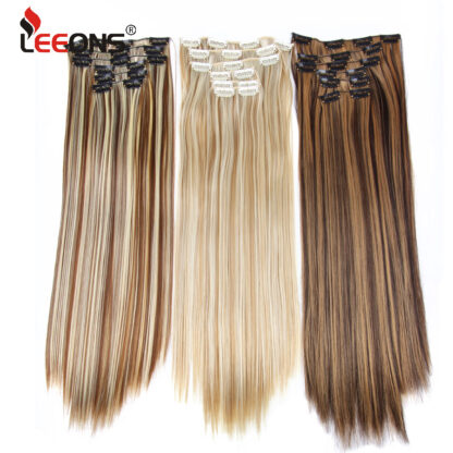 Купить Accessories Synthetic 6H/613# Clip In On Hair Extensions 6Pcs/Set 16 Clips Hair Extension Full Head 55Cm Straight Synthetic Fiber Hairpieces