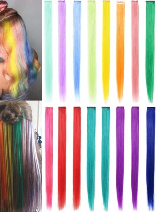 Купить Accessories Synthetic Long Straight Women High Temperature Synthetic Clip In Hair Extension Hairpiece Purple Pink Red Blue Rose Colorful Cos