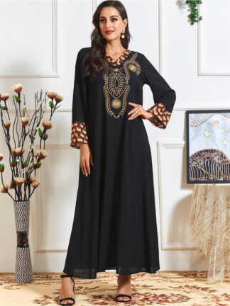 Купить Vintage Muslim Dress Women Autumn Moroccan Kaftan Short Sleeve Maxi Hijab Vestidos Islamic Clothing Abayas Musulman Dubai Kimono