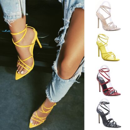 Купить New pointed women's shoes cross laces thin heels large high-heeled sandals