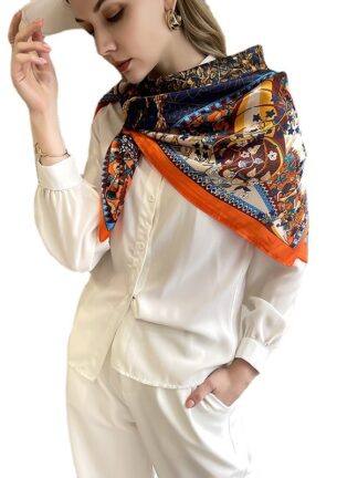 Купить 2022 New Silk Scarf imitation silk European and American Baotou large square towel gift female 90cm