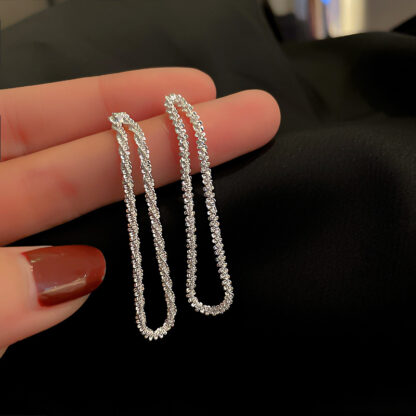 Купить 925 Silver Needle Korean Fashion Sparkling Earrings Long Fringed Earring Thread Online Influencer Refined Design Earrings Women