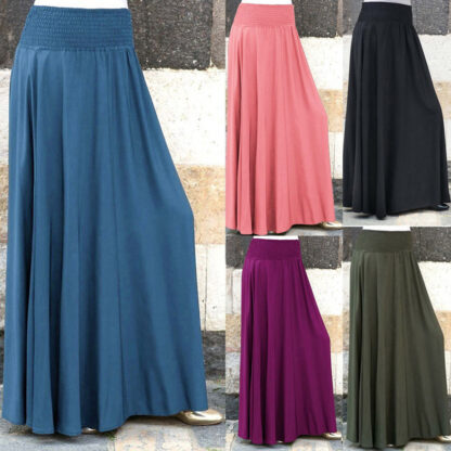 Купить Spring 2021 NEW Pleated Skirt for Womens Fashion Plus Size Elastic Waist Solid Vintage A-Line Loose All-Match Long Skirt Modest