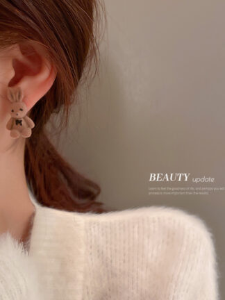 Купить 925 Silver Needle Flocking Bow Rabbit Earrings Korean Sweet Cute Girlish Heart Ear Studs Temperament Gentle Ladys Earrings