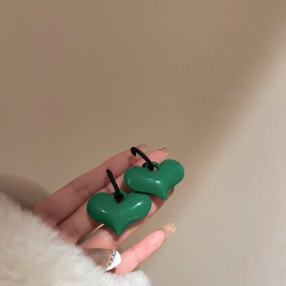 Купить Silver Needle Green Chessboard Grid Love Heart Eardrop Earring Ins Tendy Mori Girl Ear Studs Simple Personality Graceful Earrings