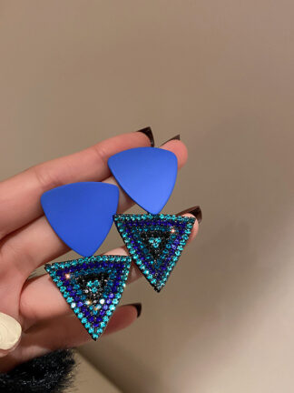 Купить 925 Silver Needle High-Grade Blue Earrings with Diamonds Triangle Earrings Fashion Personality Grandeur Design eardrop Women