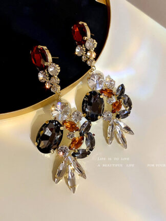 Купить 925 Silver Needle European and American Retro Diamonds Crystal Tassel Earrings Light Luxury Court Style Earrings Advanced Exaggerated Earrin
