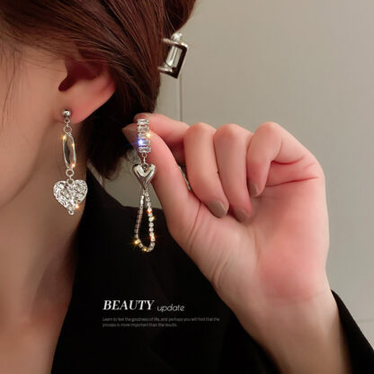 Купить 925 Silver Needle Zircon Crystal Love Asymmetric Earrings Korean Trendy Elegant Earrings Ins Frosty Style eardrop Women