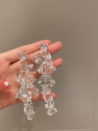 Купить 925 Silver Needle Irregular Artificial Acrylic Ice Cubes Earrings Korean Retro Long High Profile Earrings Refined Wild eardrop