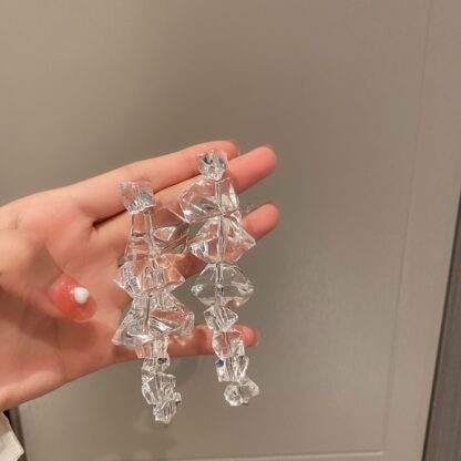 Купить 925 Silver Needle Irregular Artificial Acrylic Ice Cubes Earrings Korean Retro Long High Profile Earrings Refined Wild eardrop