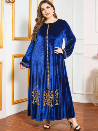 Купить Winter Muslim Women Veet Dress Moroccan Kaftan Dubai Long Robe Jubah Turkey Arabic Embroidery Hijab Vestidos Islamic Clothing