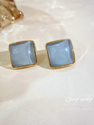 Купить 925 Silver Needle Korean Dongdaemun Fashion New Personalized Opal Square Stud Earrings Retro Graceful Earrings