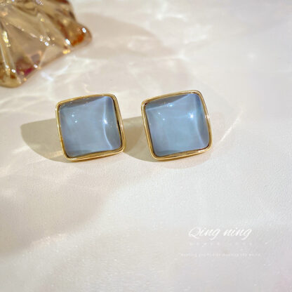 Купить 925 Silver Needle Korean Dongdaemun Fashion New Personalized Opal Square Stud Earrings Retro Graceful Earrings