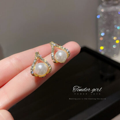 Купить 925 Silver Needle Korean Stylish and Simple Personality Earrings Pearl Diamond Water Drop Ear Studs Internet Celebrity Temperament Design Ea