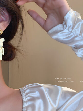 Купить 925 Silver Needle Bear Love Letter Single Earrings Sweet Cute Design Earrings Tassel Cartoon eardrop Female