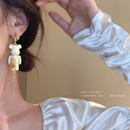 Купить 925 Silver Needle Bear Love Letter Single Earrings Sweet Cute Design Earrings Tassel Cartoon eardrop Female