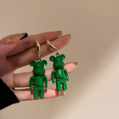 Купить 925 Silver Needle Paint Bear Smiley Face Earrings Korean Fashion Fresh Green Ear Studs Earrings Elegant and Personalized eardrop