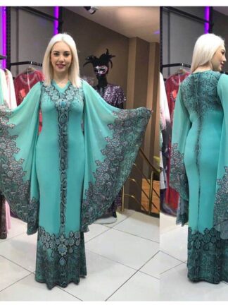 Купить Turkey Muslim Dress Abayas for Women Moroccan Kaftan African Dresses Islamic Clothing Batwing Sleeve Party Night Jilbab Vestidos