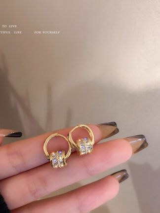 Купить Korean Genuine Gold Electroplated Zircon Double Ring Ear Clip Fashion All-Match Niche Earrings Minimalist Design Earrings for Women