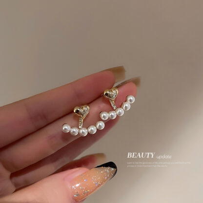 Купить Real Gold Plating 925 Silver Needle Pearl Love Heart Stud Earrings Korean Simple a Pair of Earrings Dual Purpose Artistic Girl eardrop