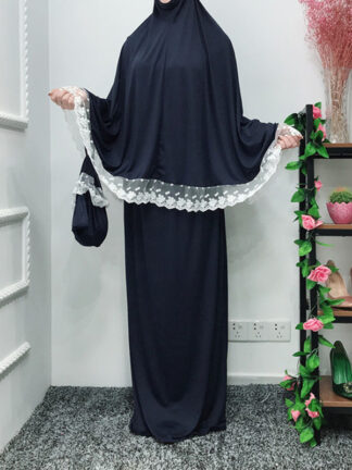 Купить Muslim Two-Piece Set Women Prayer Garment Top and Skirt Ramadan Worship Robe Lace Big Swing Maxi Skirts Kaftan Islamic Clothing