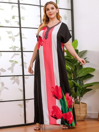 Купить Turkey Eid Muslim Abaya Dress Women Dubai Floral Elegant Moroccan Kaftan Djellaba Hijab Vestidos Islamic Clothing Ramadan Summer