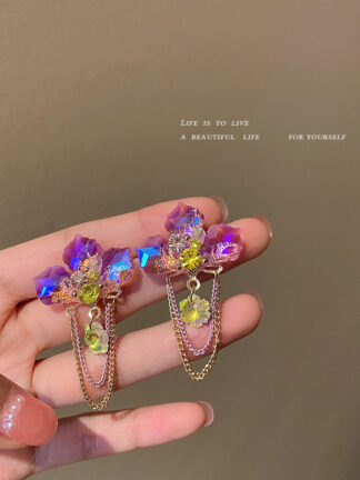 Купить 925 Silver Needle Colorful Crystal Flower Earrings Summer Korean Super Fairy Stud Earrings Internet Celebrity Palace Style Long eardrop for