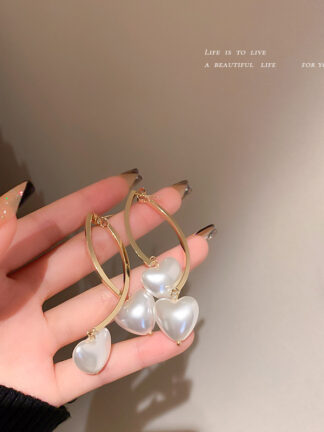 Купить 925 Silver Needle Cross Heart-Shaped Pearl Earrings Korean Fashion Minimalist Design Earrings Elegant All-Match eardrop Women